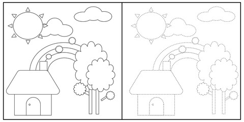 Illustrator vector of coloring book and trace practice for kids,