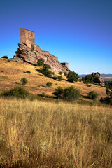 beautiful view of the zafra castle in vertical in the province of guadalajara in spain