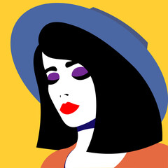 Young woman in a hat in pop art style. Bright illustration for advertising.