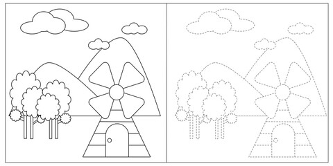 Illustrator vector of coloring book and trace practice for kids