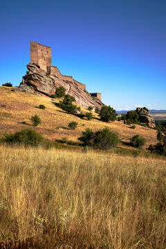 beautiful view of the zafra castle in vertical in the province of guadalajara in spain