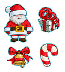 Christmas Cartoon Icon Set - Santa Claus Gift Bell Candy Cane