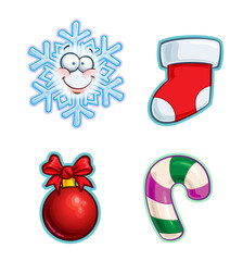 Christmas Cartoon Icon Set - Snowflake Stocking Ball Candy Cane
