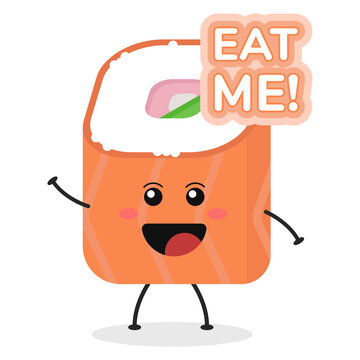 Cute flat cartoon sushi illustration. Vector illustration of cute sushi with a smiling expression.