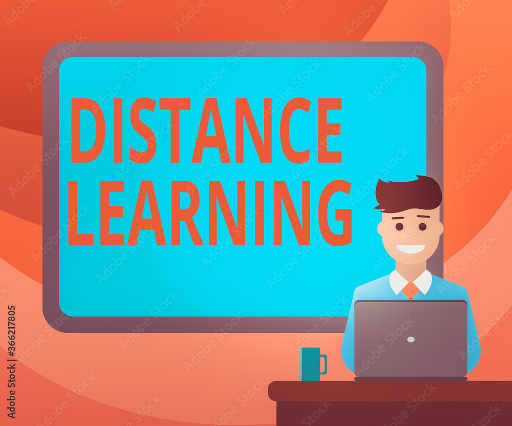 Poster text sign showing distance learning. business photo showcasing educational lectures broadcasted over