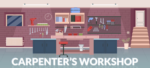 Carpenter workshop banner flat vector template