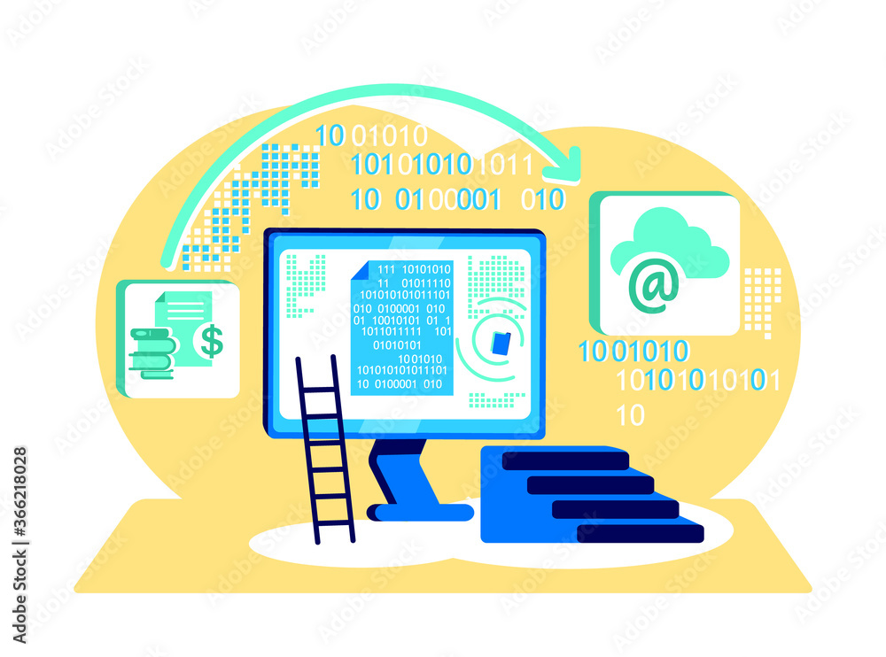 Poster processing binary code flat concept vector illustration