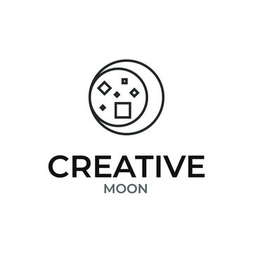 Creative Moon logo design, Moon icon, circle icon, creative geometry design, geometric moon design concept