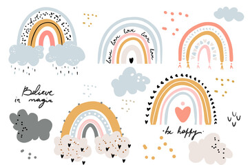 Vector rainbow clipart set Children illustration Modern print for girl or boy Nursery Modern Printable art on white background