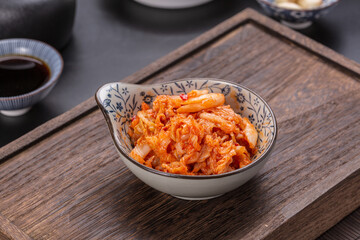 Kimchi on wooden table, Korean