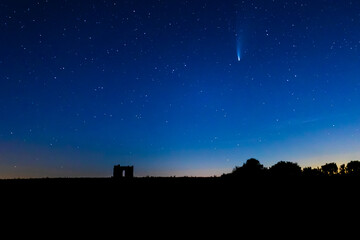 night sky with stars and comet C/2020 F3 neowise