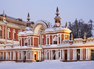 Arch of Grand palace in Tsaritsyno. Moscow. Russia