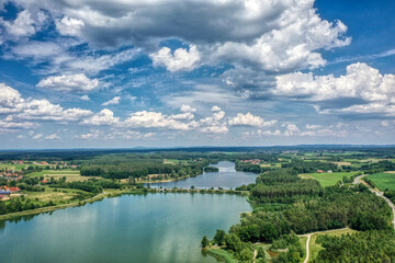 Fototapeta na wymiar Aerial view of the Rothsee in the Franconian Lake Region. Wonderful landscapes in the heart of Europe, Germany.