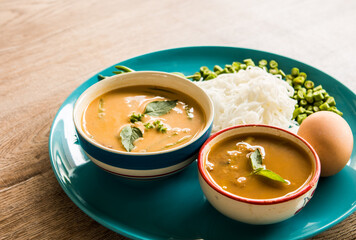 Thai rice noodles with fish curry sauce in plate, in door  Chiangmai  Thailand