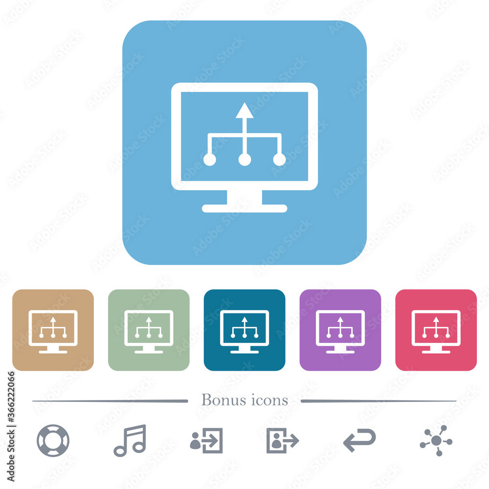 Poster tv select source flat icons on color rounded square backgrounds
