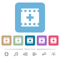 Add new movie flat icons on color rounded square backgrounds