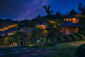 A local resort in northern Thailand at night.