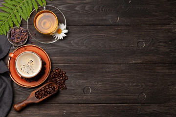 Obraz na płótnie Canvas Herbal tea and espresso coffee