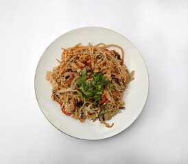 fried noodles with meat, wok food