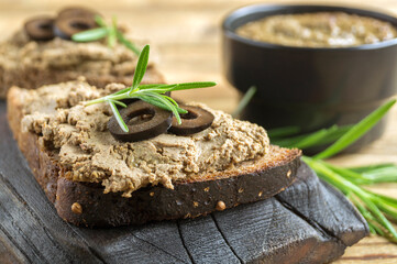 homemade liver pate on rye bread.