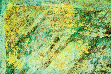 yellow and green background. old surface in turquoise and emerald colors