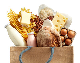 Close up on fresh groceries in a shopping bag