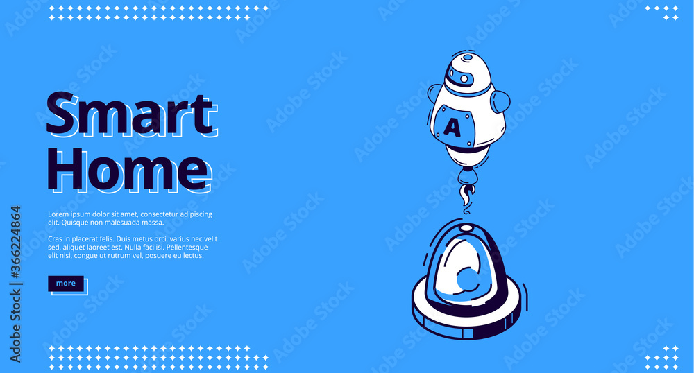 Poster smart home banner. internet of things technology concept. vector landing page of house control syste