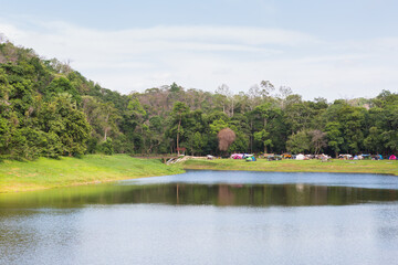 Khao Ruak Reservoir at Namtok Samlan National Park in Saraburi Thailand is a reservoir that tourists come to relax or camping during the holidays	
