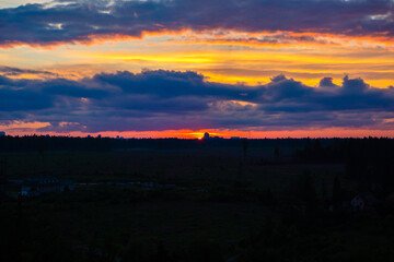 Yellow orange sunset in the evening