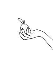 drawing line, hand holding a apple