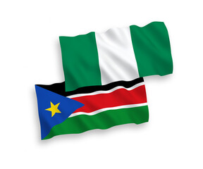 Flags of Republic of South Sudan and Nigeria on a white background