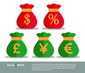 money set icon. Dollar, Euro, yen, pound flat vector. concept of economy.