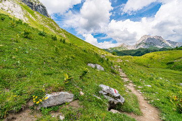 Fototapeta na wymiar Fantastic hike in the Lechquellen Mountains in Vorarlberg Austria