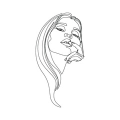 Woman abstract silhouette, continuous line drawing, small tattoo, print for clothes and logo design, emblem or logo design, isolated vector illustration.