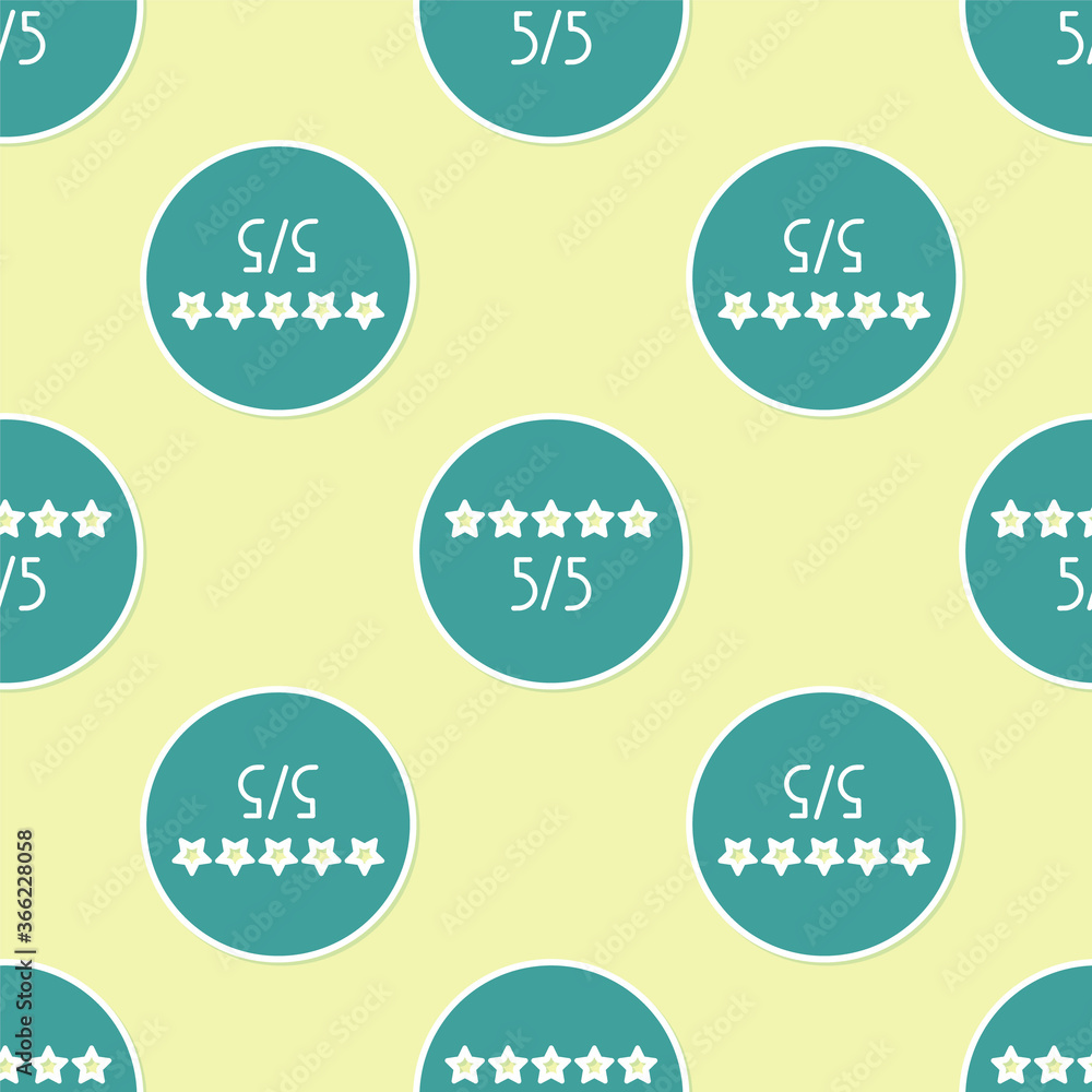 Poster green consumer or customer product rating icon isolated seamless pattern on yellow background. vecto
