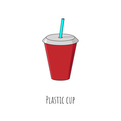 Plastic cup. Isolated object on white. Vector cartoon illustration.