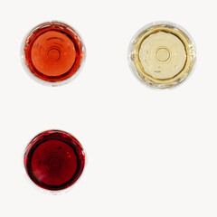 Red, rose and white wine top view. Winery, degustation concept