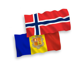 Flags of Norway and Andorra on a white background