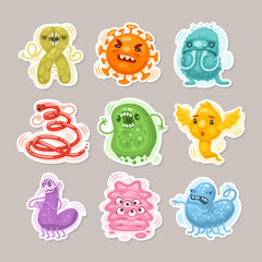 Viruses and Bacteria Cartoon Stickers Set