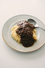 chocolate cake on a white plate