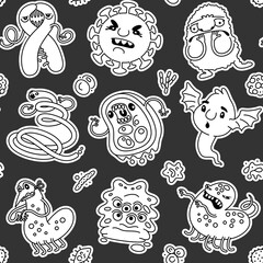 Viruses and Bacteria Linear Seamless Pattern on Dark