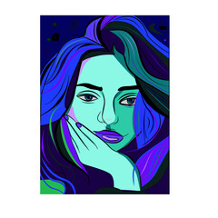 Colorful abstract background, girl portrait on blue