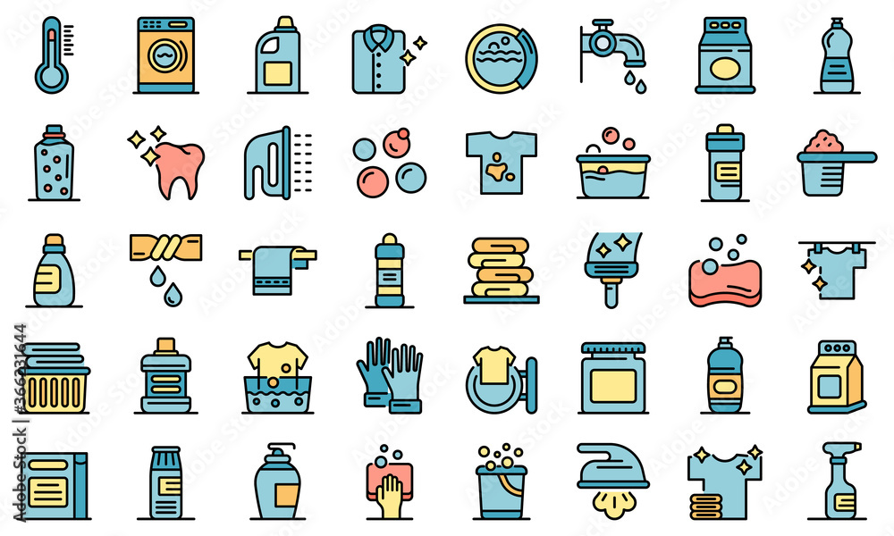 Poster bleach icons set. outline set of bleach vector icons thin line color flat on white