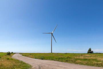 wind turbine, wind, energy, environnement, isolated, path, sky, blue, landscape