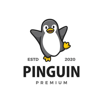 cute little pinguin cartoon logo vector icon illustration