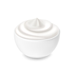 White cream in a bowl, yoghurt, mayonnaise or sour cream, vector dairy products, element for design and packaging.