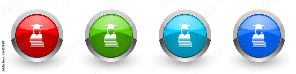 Aufkleber student silver metallic glossy icons, books education, knowledge concept set of modern design button