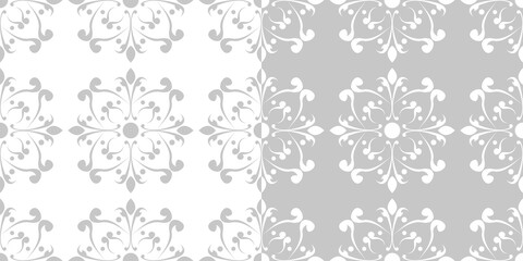 Floral seamless backgrounds. Gray and white compilation