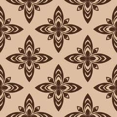 Floral seamless pattern. Brown design on beige background