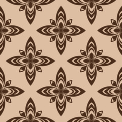 Floral seamless pattern. Brown design on beige background